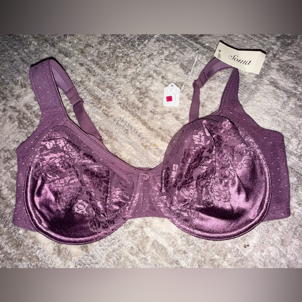 Soma ❤️BNWT❤️ Deep Purple Lace Stunning Support Unlined Bra - Picture 1 of 7